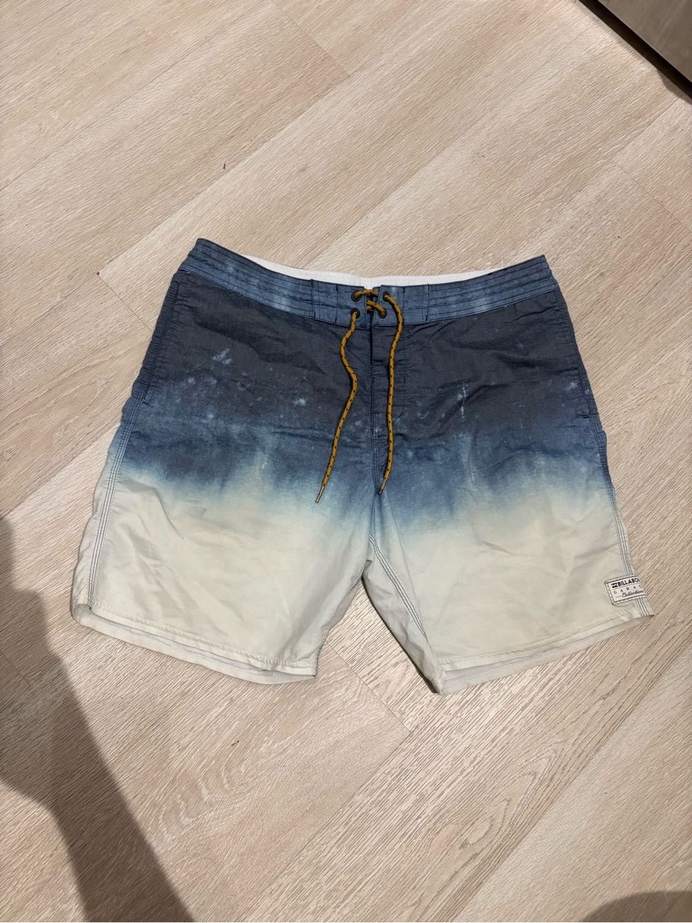 Billabong Navy to Cream Ombre Swim Shorts with Mustard Drawcord